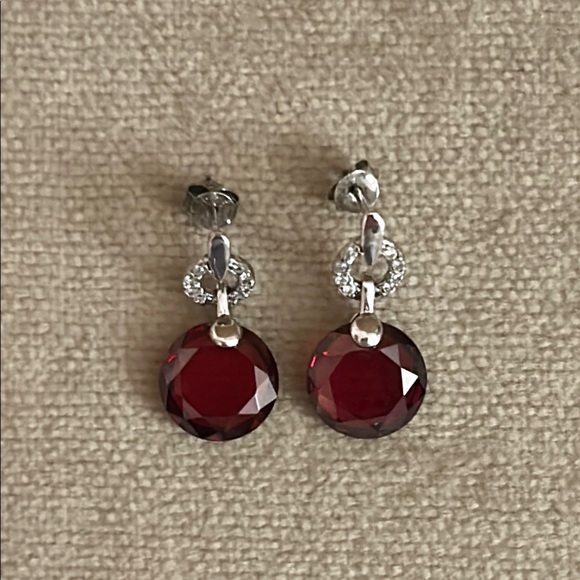 Sophisticated Red and Silver Crystal Earrings - Picture 1 of 3